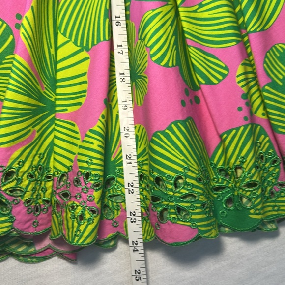 LILLY PULITZER Ingrid Vtg White Label Floral Pleated Skirt Eyelet Hem Size 8 - Picture 7 of 11